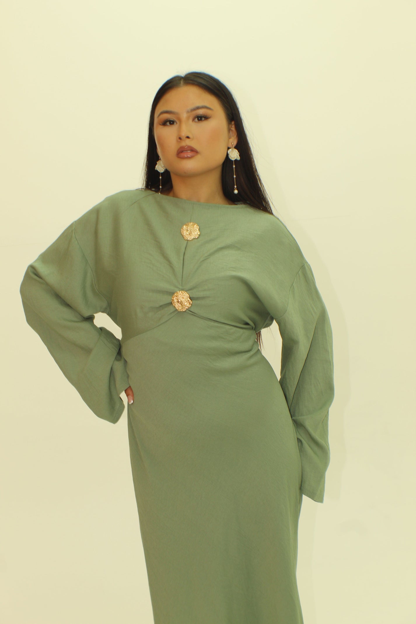 The Gold Button Tie Back Dress - BERBISH