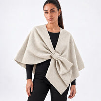 Wool Feel Poncho Cape - Beige