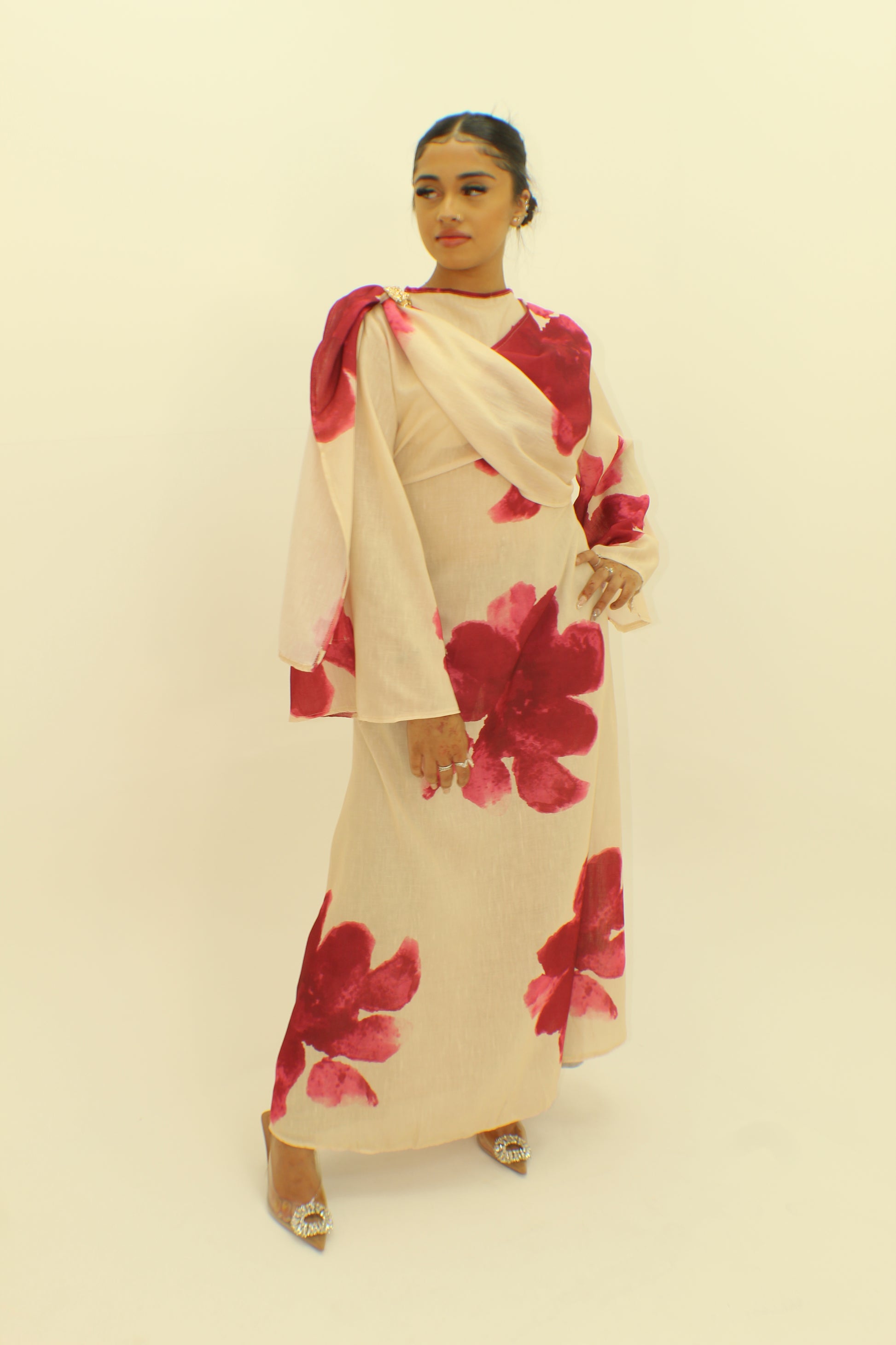 The Floral Tie Back Dress with Cape - BERBISH