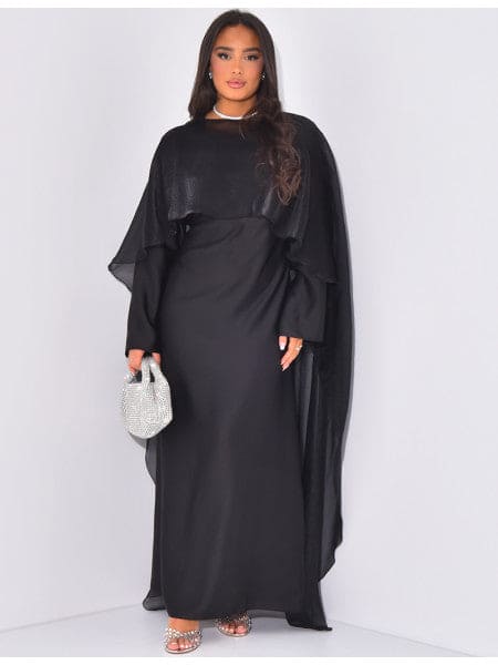 Two piece set  tie back Dress with mesh cape - BERBISH