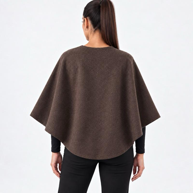 Wool Feel Poncho Cape -chocolate
