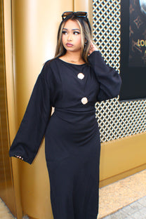 The Gold Button Tie Back Dress - BERBISH
