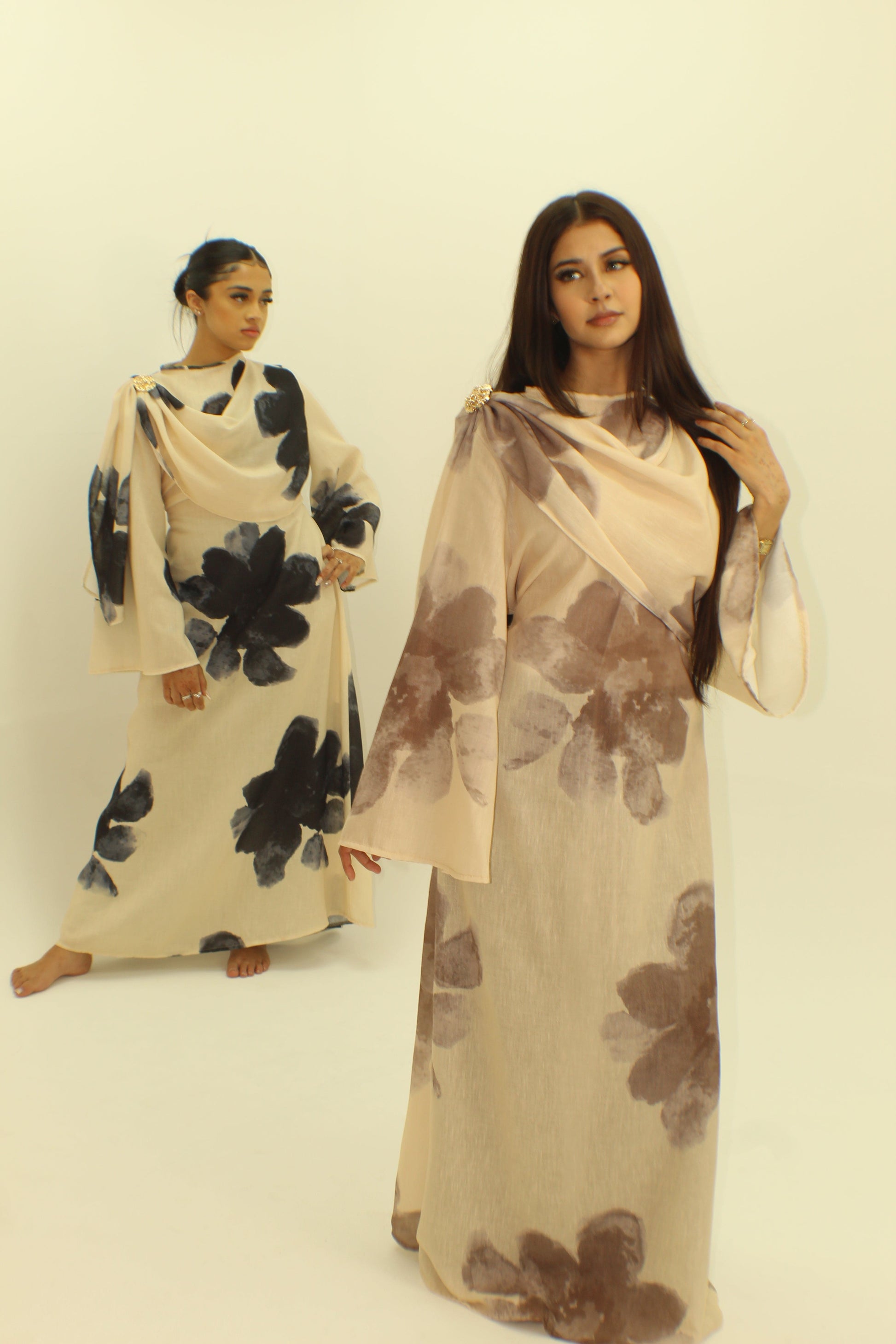 The Floral Tie Back Dress with Cape - BERBISH