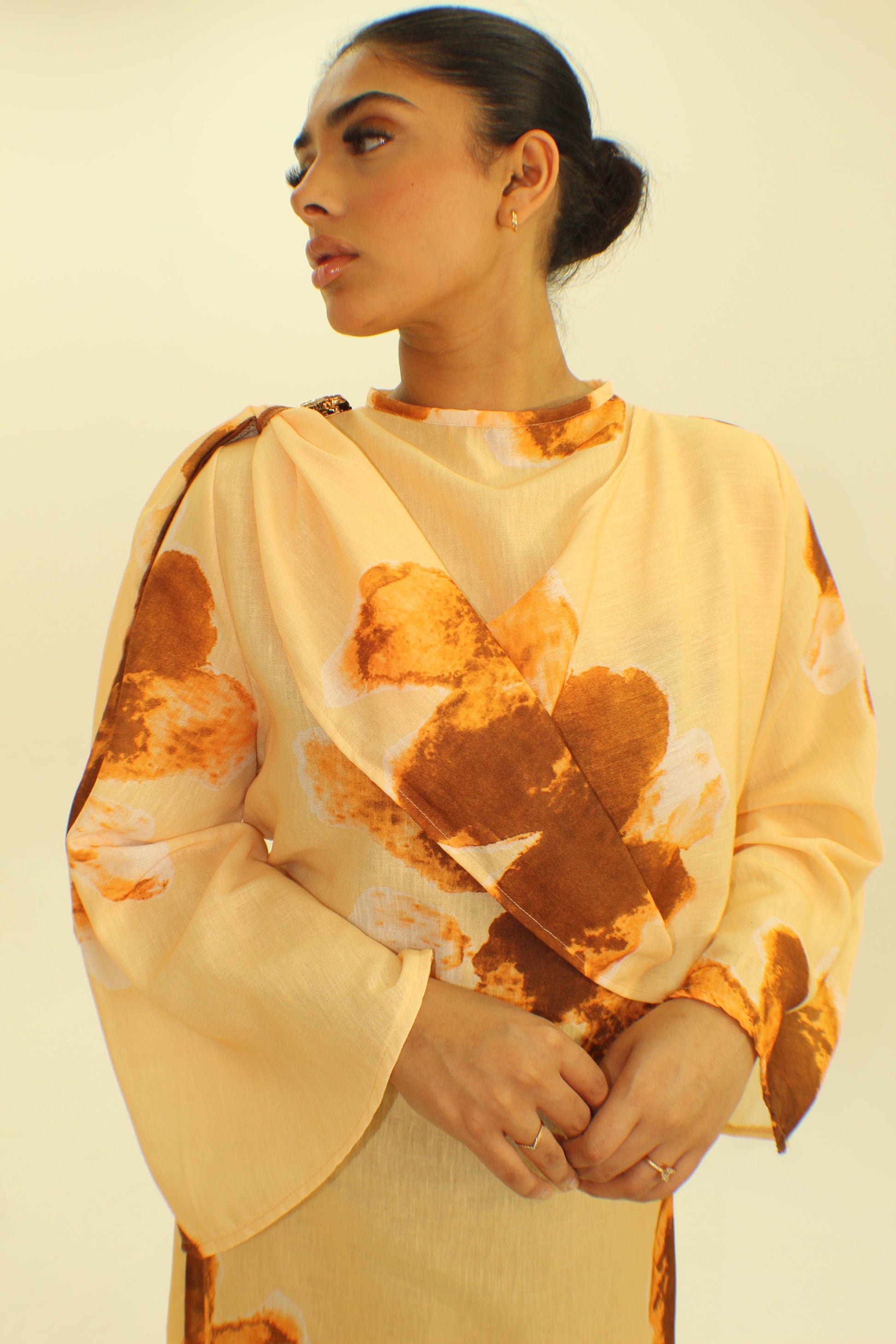 The Floral Tie Back Dress with Cape - BERBISH