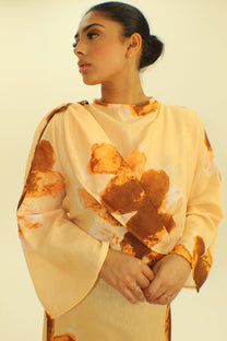 The Floral Tie Back Dress with Cape - BERBISH