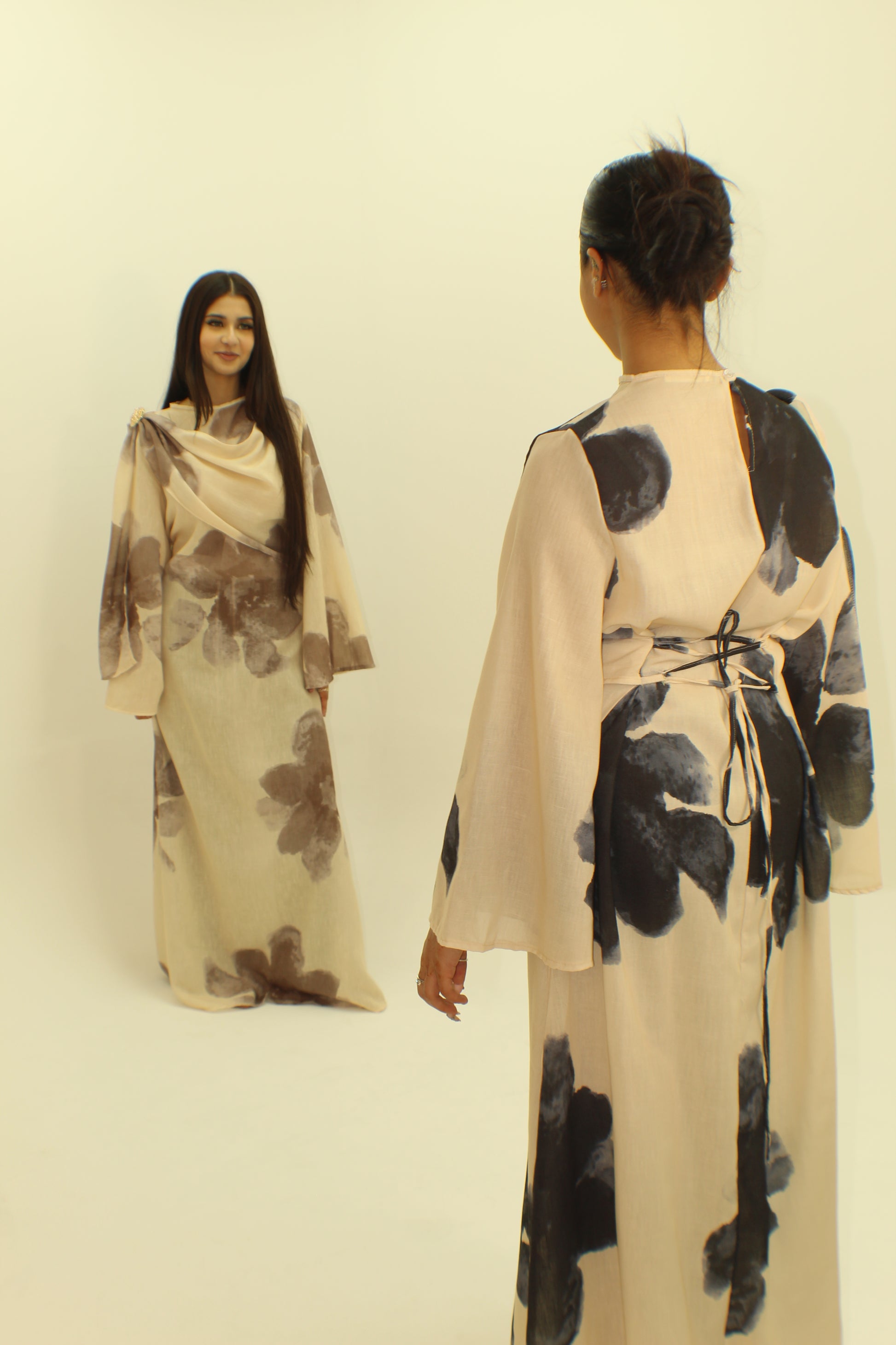 The Floral Tie Back Dress with Cape - BERBISH