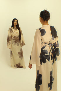 The Floral Tie Back Dress with Cape - BERBISH