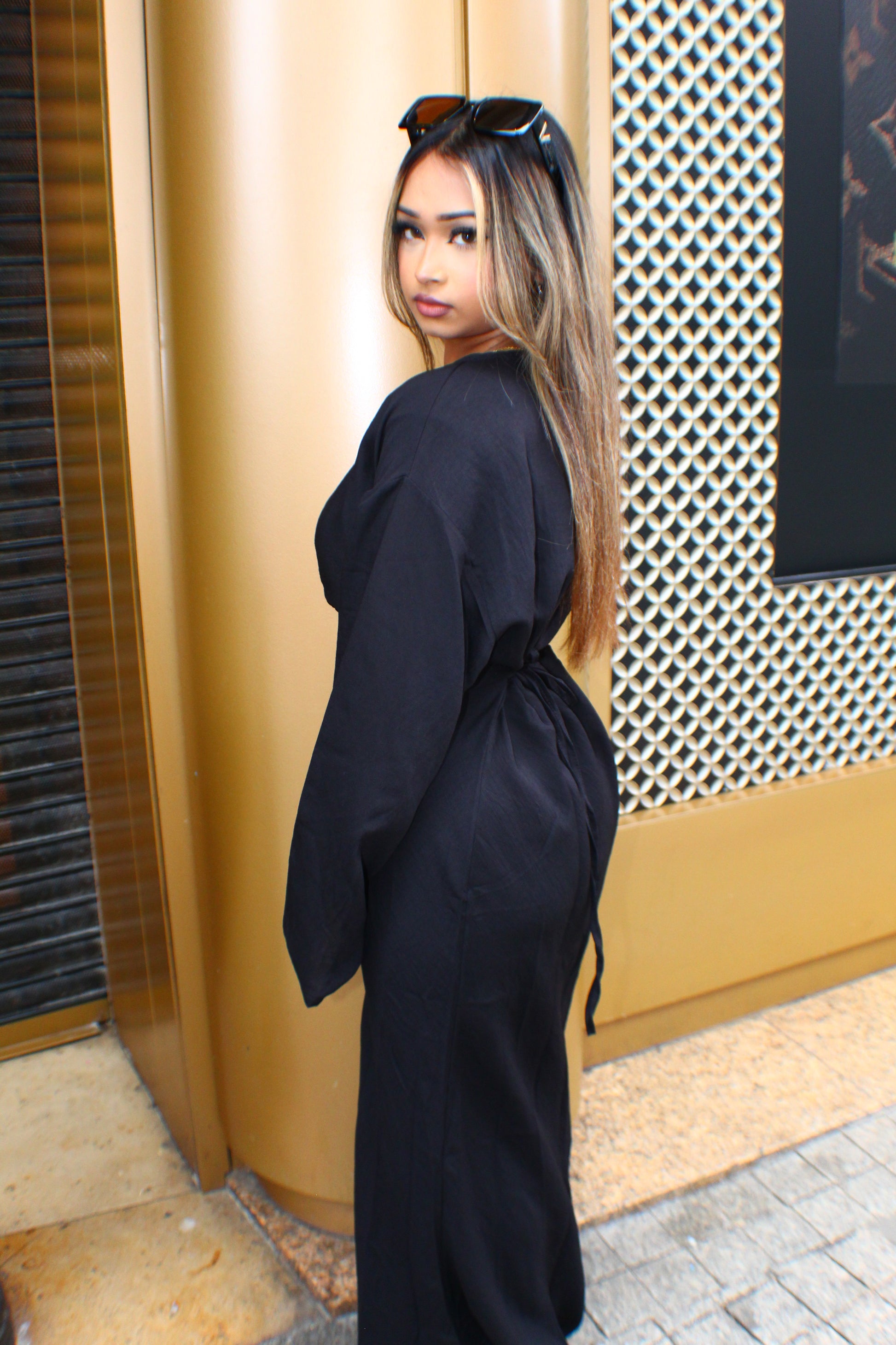 The Gold Button Tie Back Dress - BERBISH