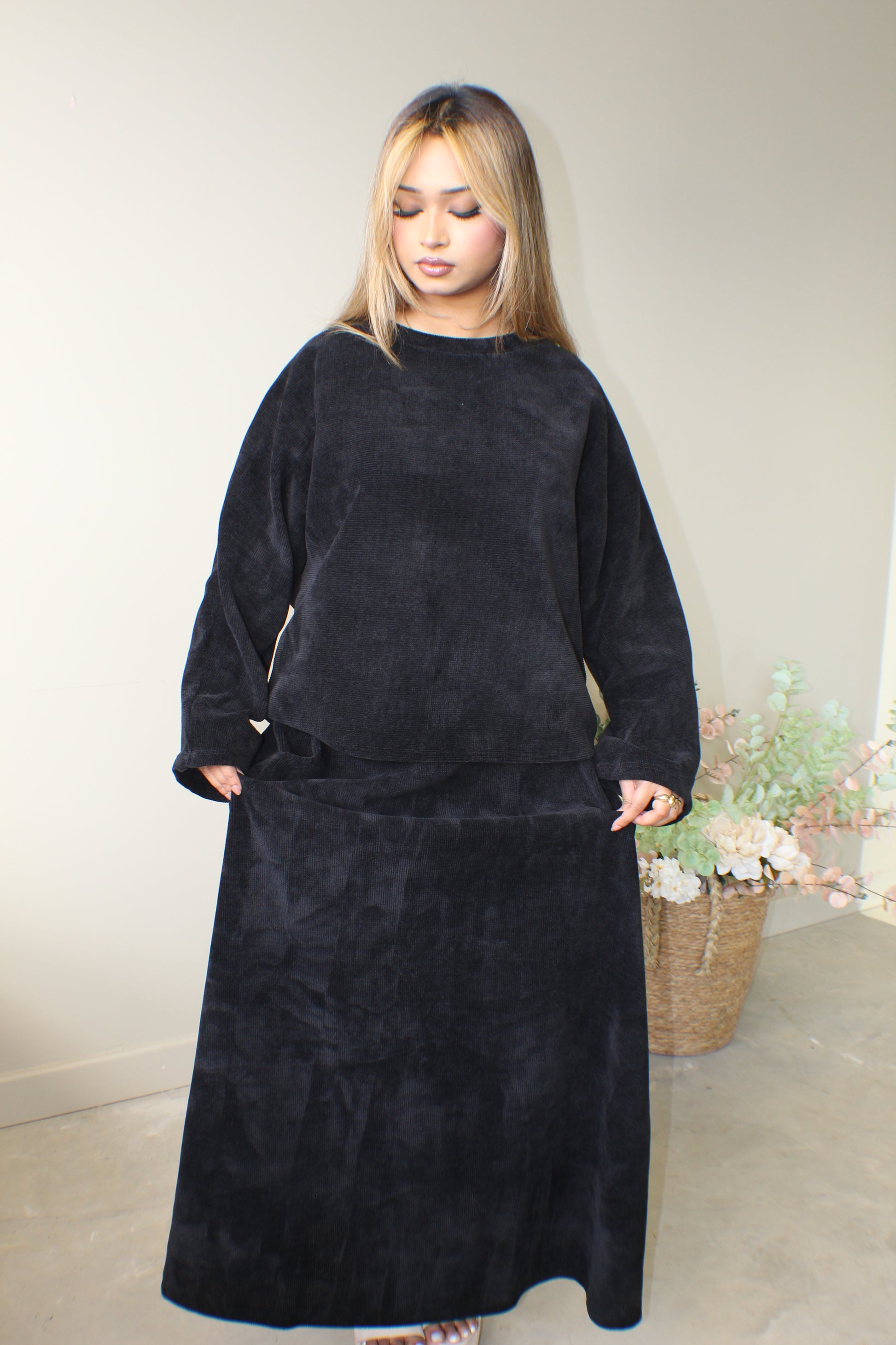 Maxi Skirt Velvet Coord Set