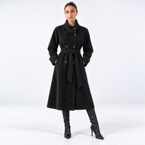 Funnel Coat in  Suede -Black