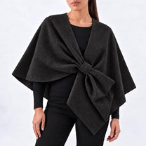 Wool Feel Poncho Cape - Black