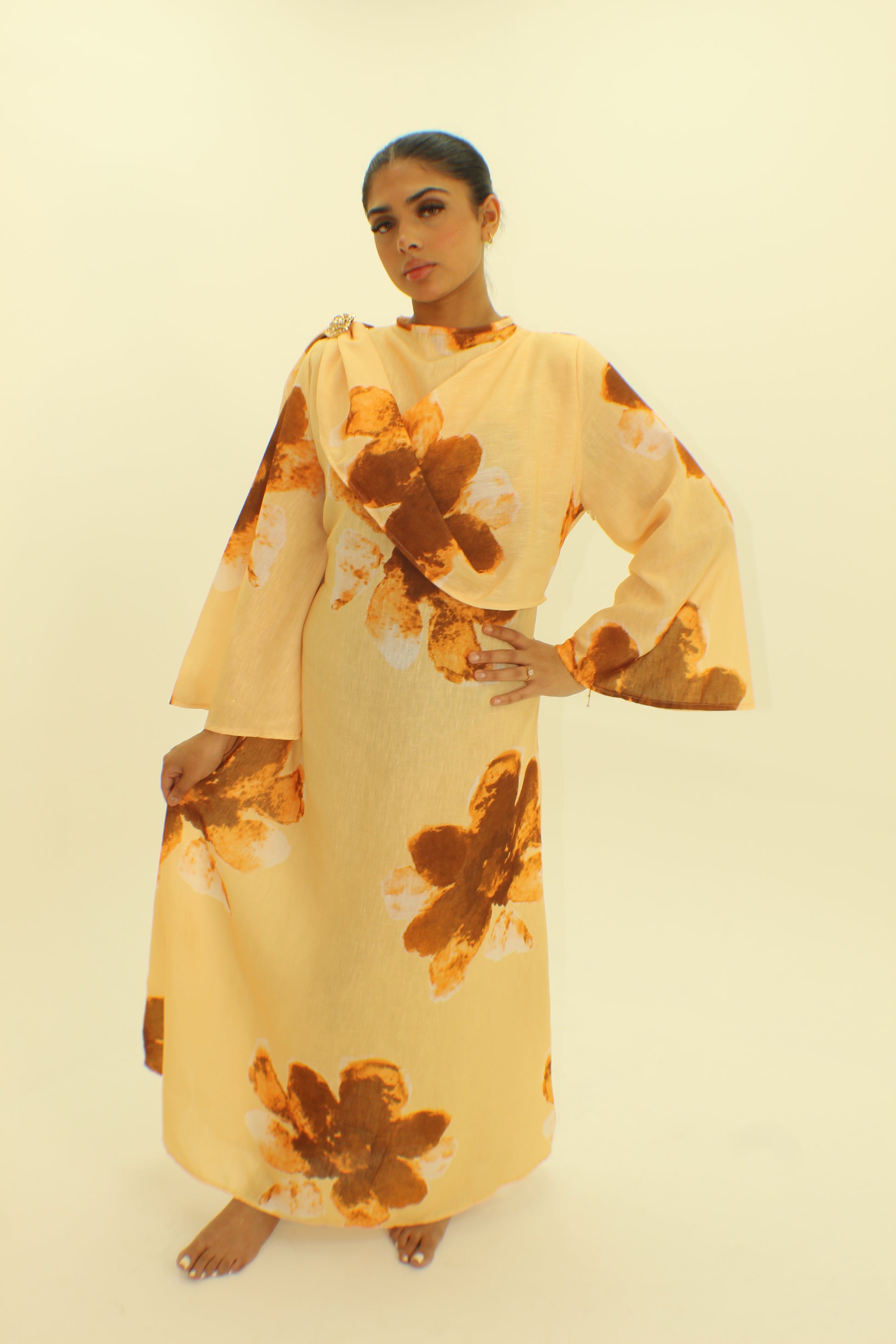The Floral Tie Back Dress with Cape - BERBISH