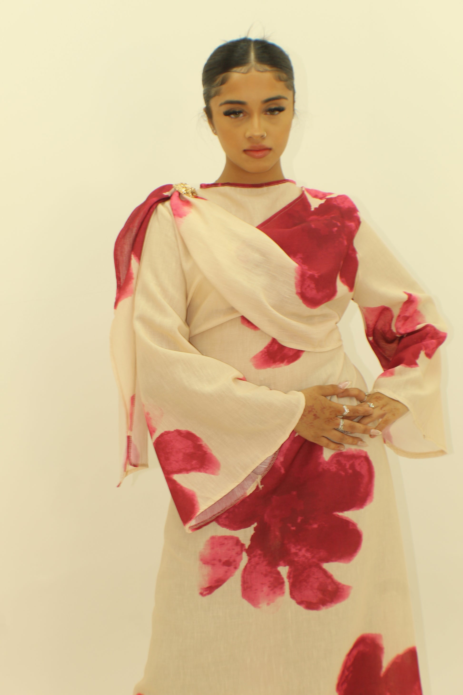 The Floral Tie Back Dress with Cape - BERBISH