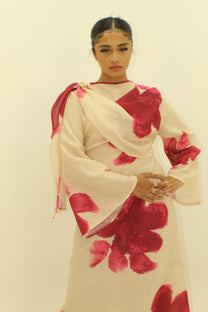The Floral Tie Back Dress with Cape - BERBISH