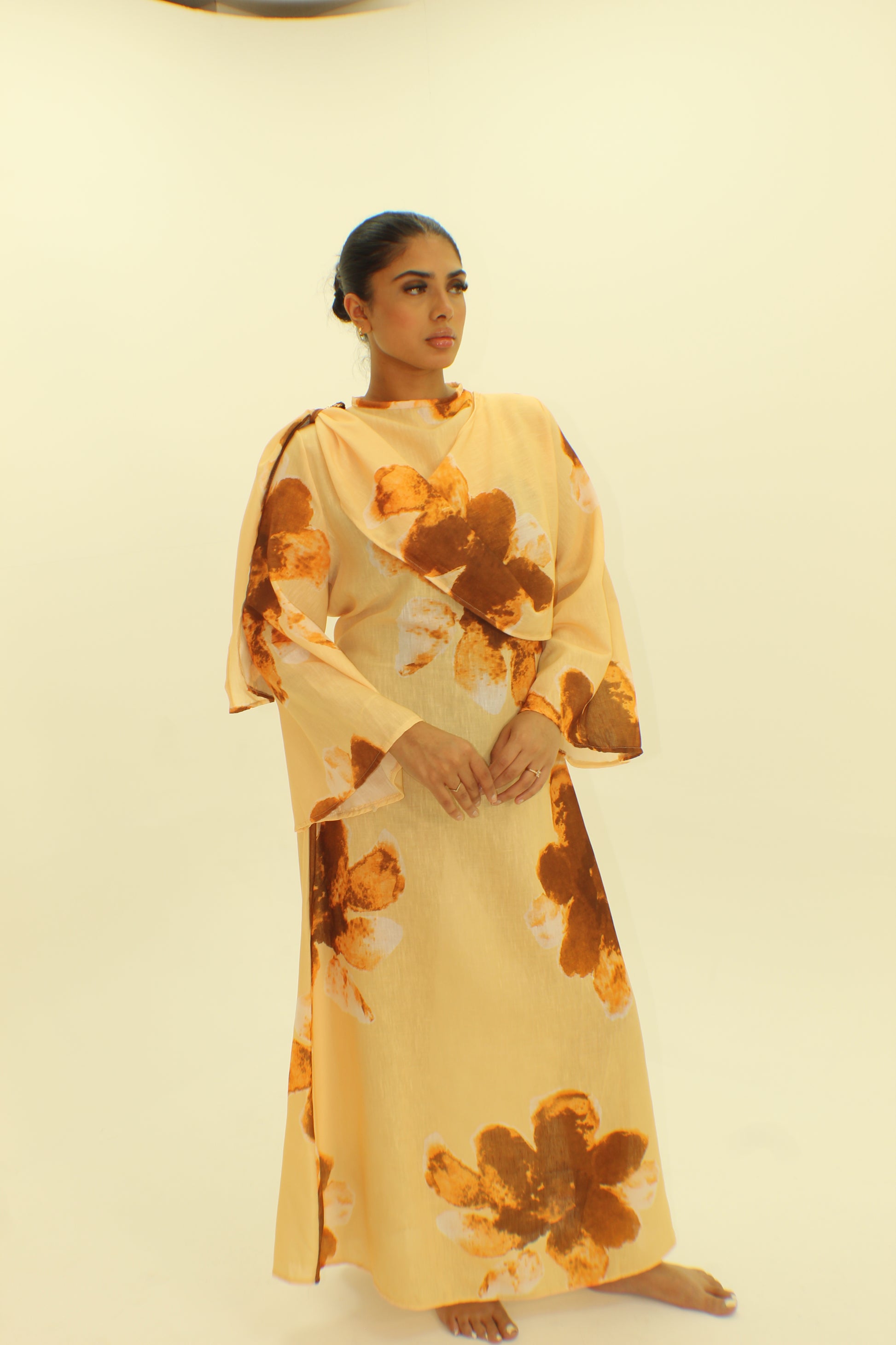 The Floral Tie Back Dress with Cape - BERBISH