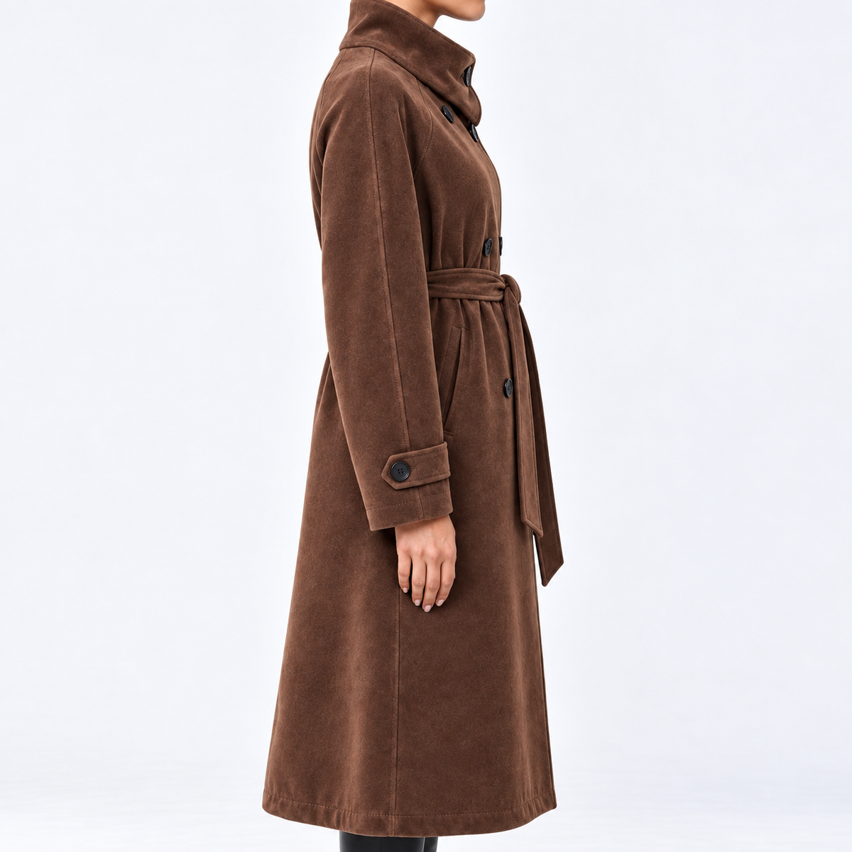 Funnel Coat in  Suede -Chocolate
