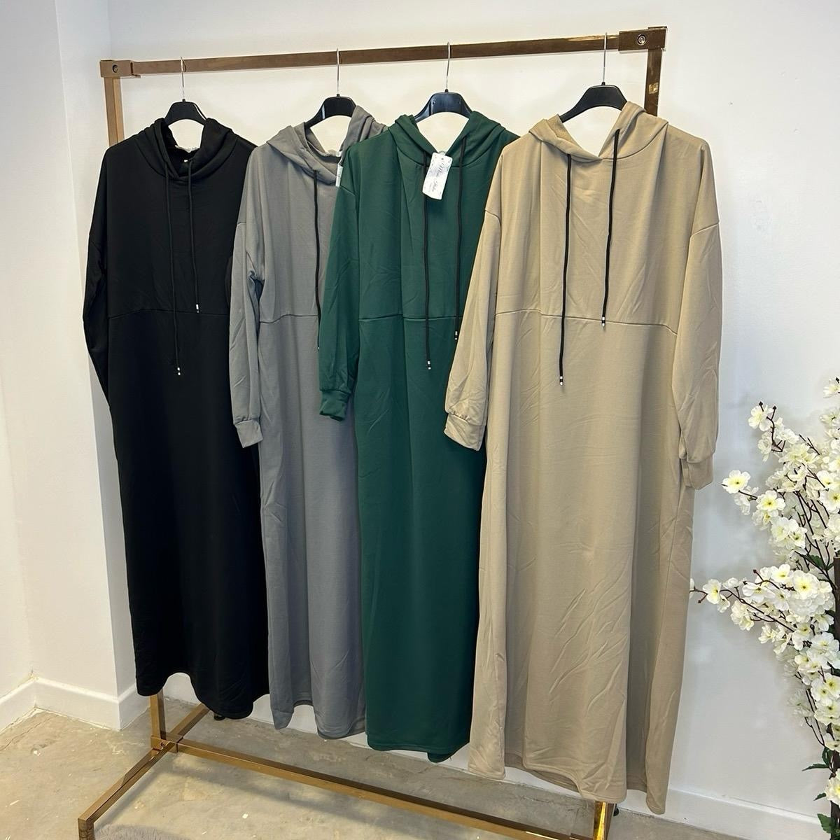 BERBISH hooded long dress/abaya style with  pockets flowy and comfortable 54” length high quality  one size fits up to (8-18)