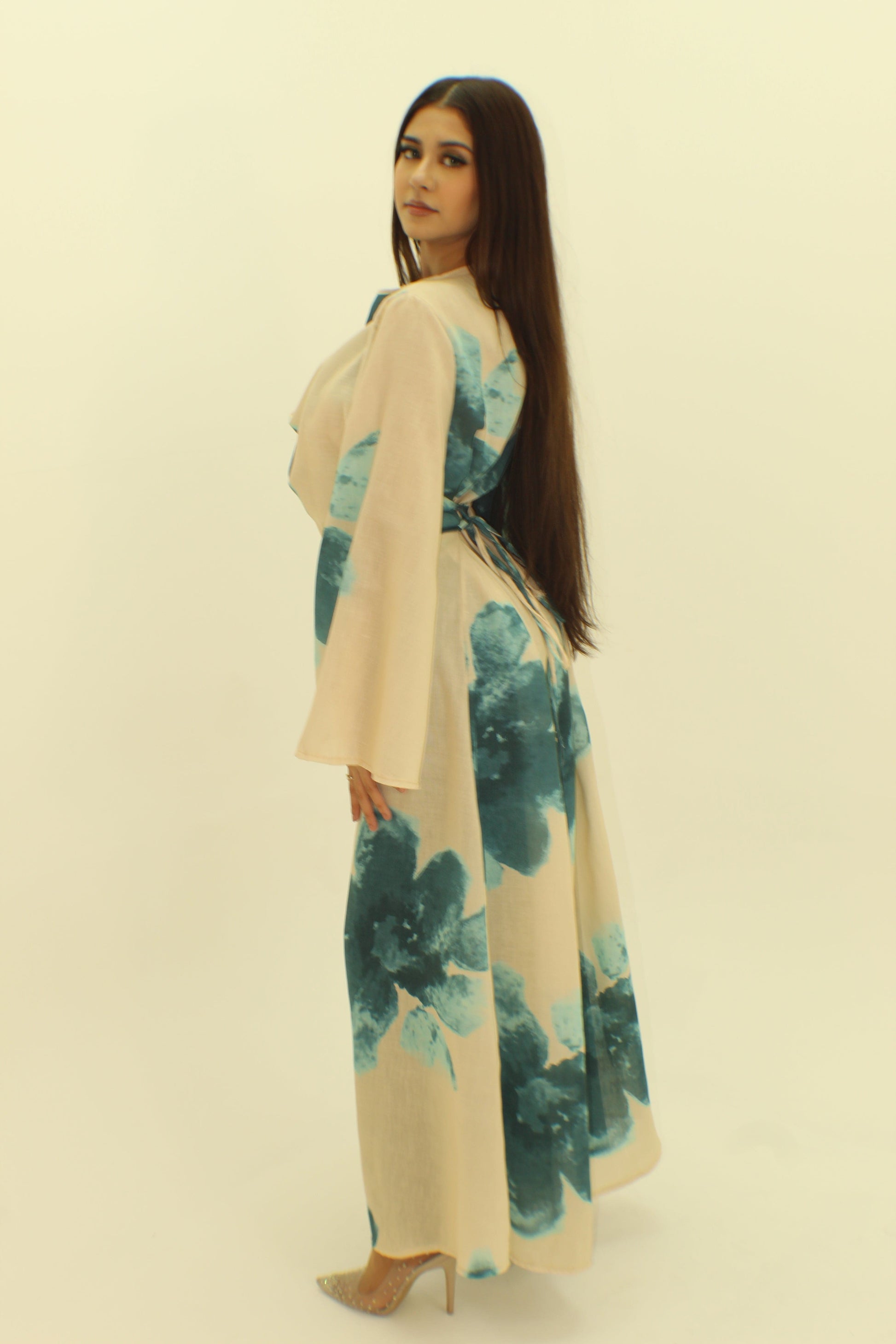 The Floral Tie Back Dress with Cape - BERBISH
