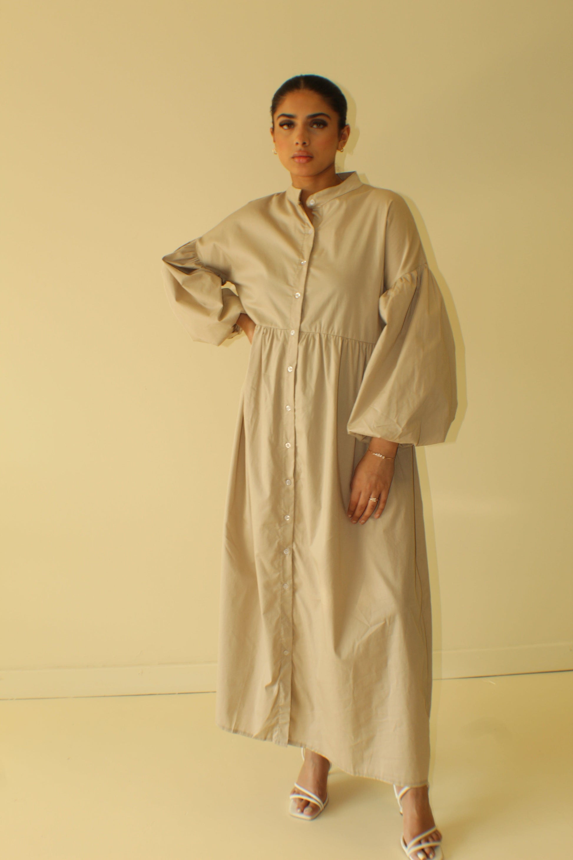 Balloon Sleeve Cotton Dress - BERBISH