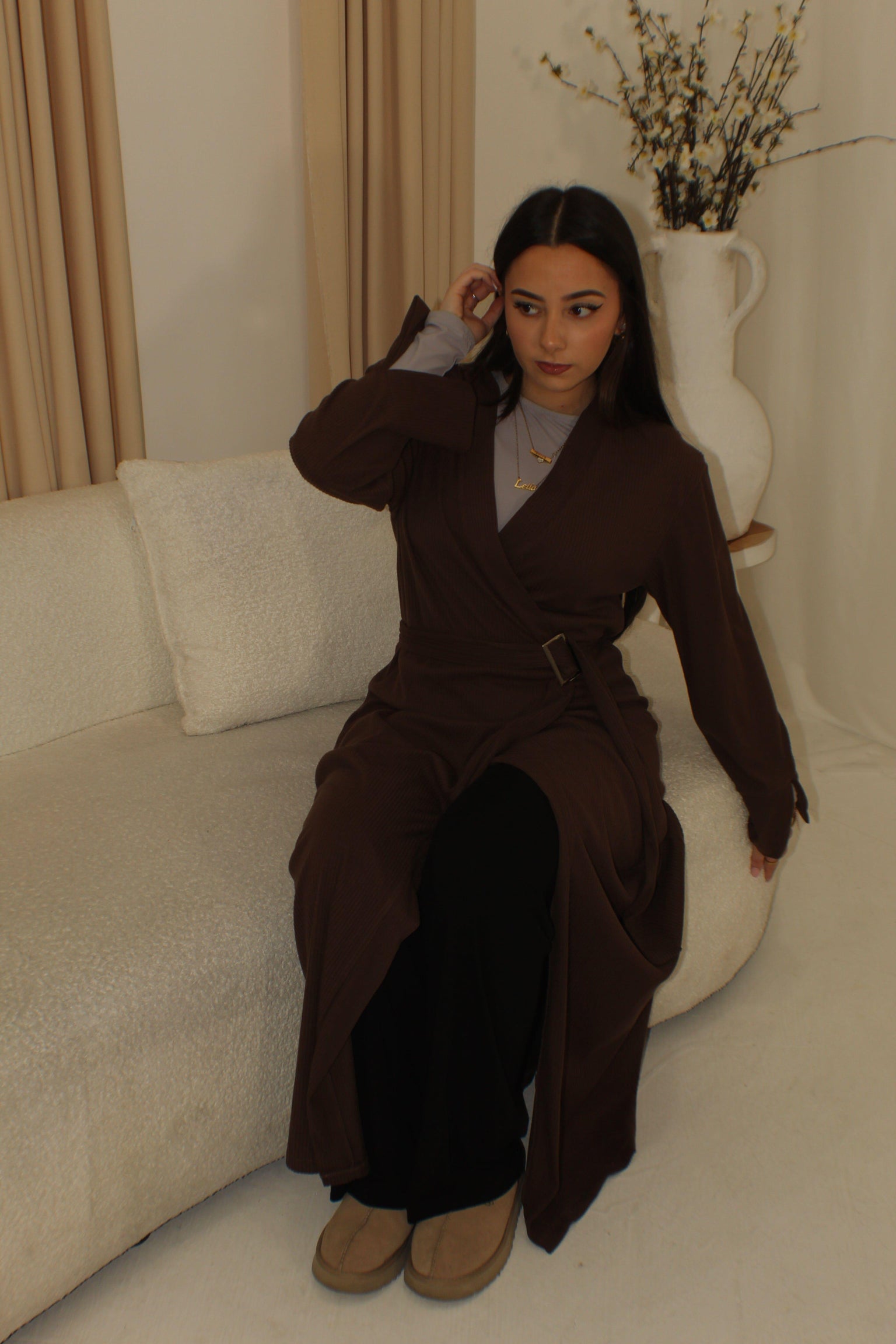 BERBISH brushed ribbed tie waist open dress - BERBISH