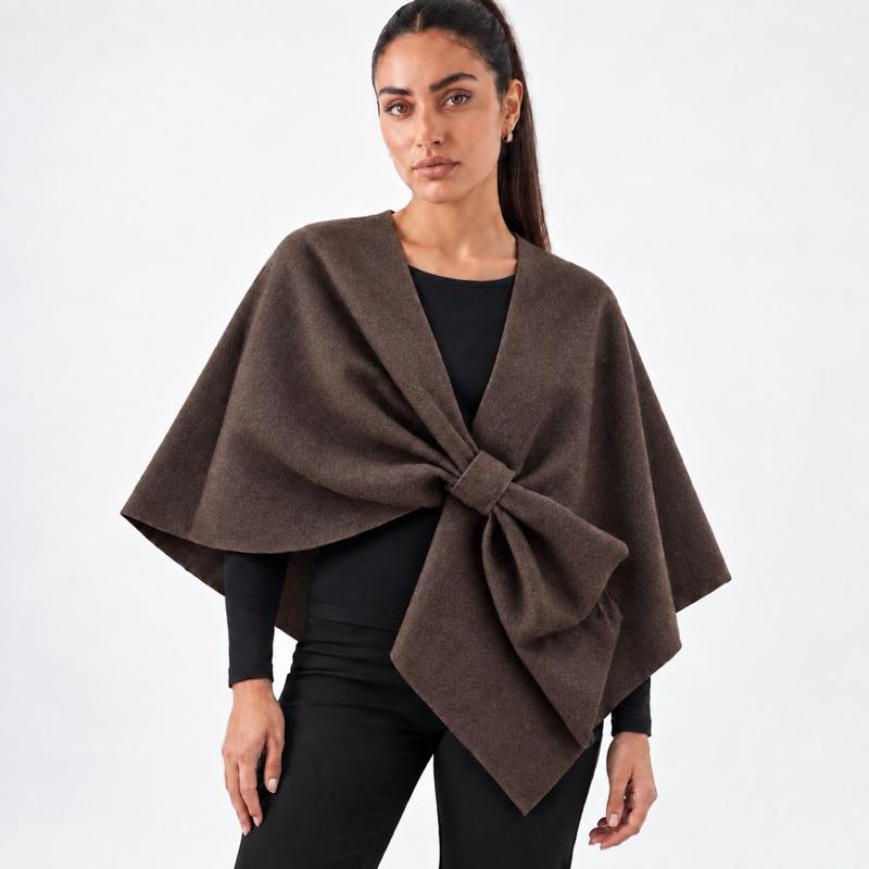 Wool Feel Poncho Cape -chocolate