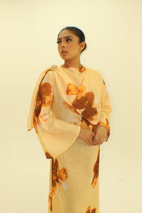 The Floral Tie Back Dress with Cape - BERBISH