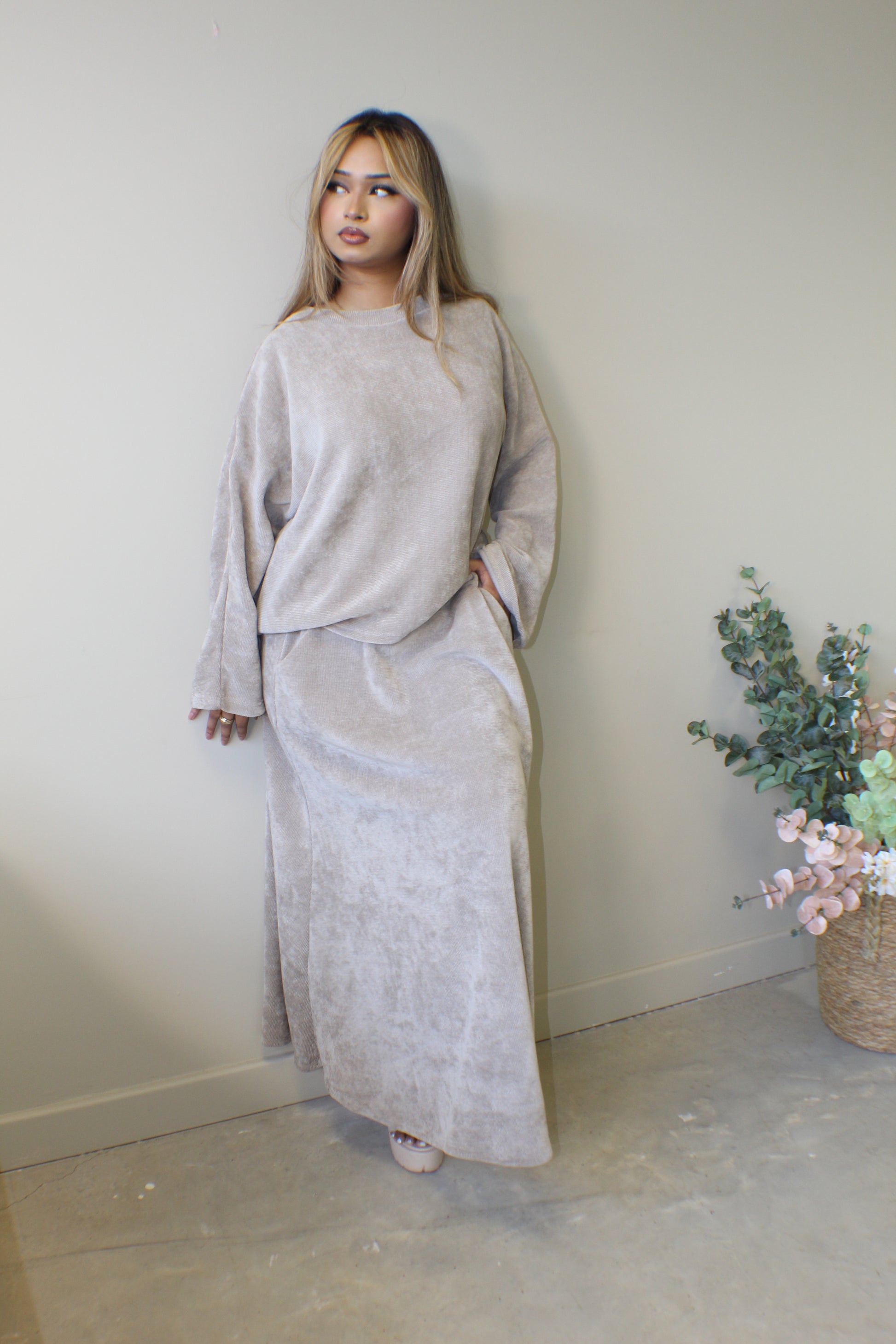 Maxi Skirt Velvet Coord Set