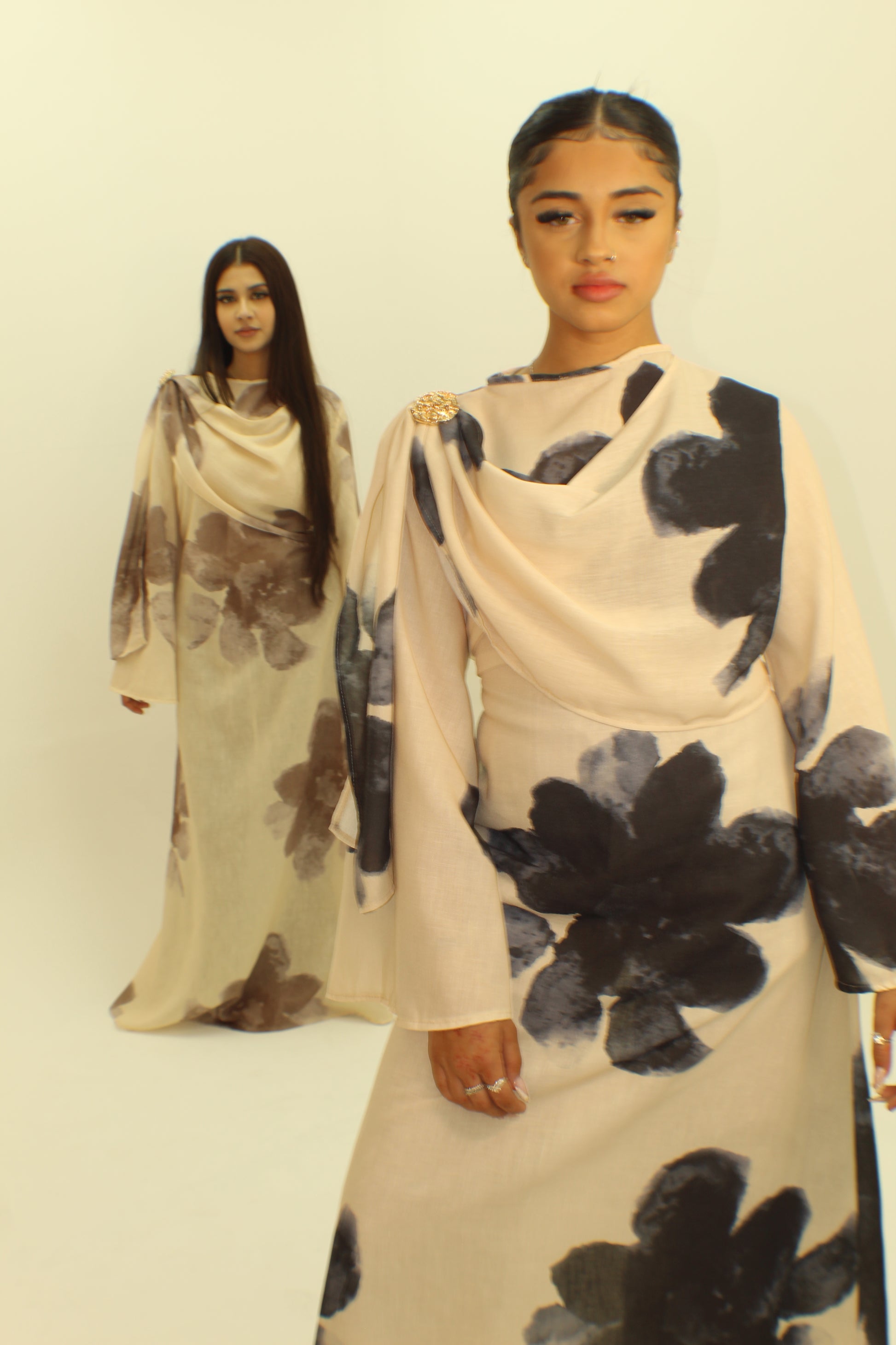 The Floral Tie Back Dress with Cape - BERBISH