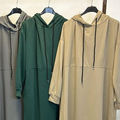 BERBISH hooded long dress/abaya style with  pockets flowy and comfortable 54” length high quality  one size fits up to (8-18)