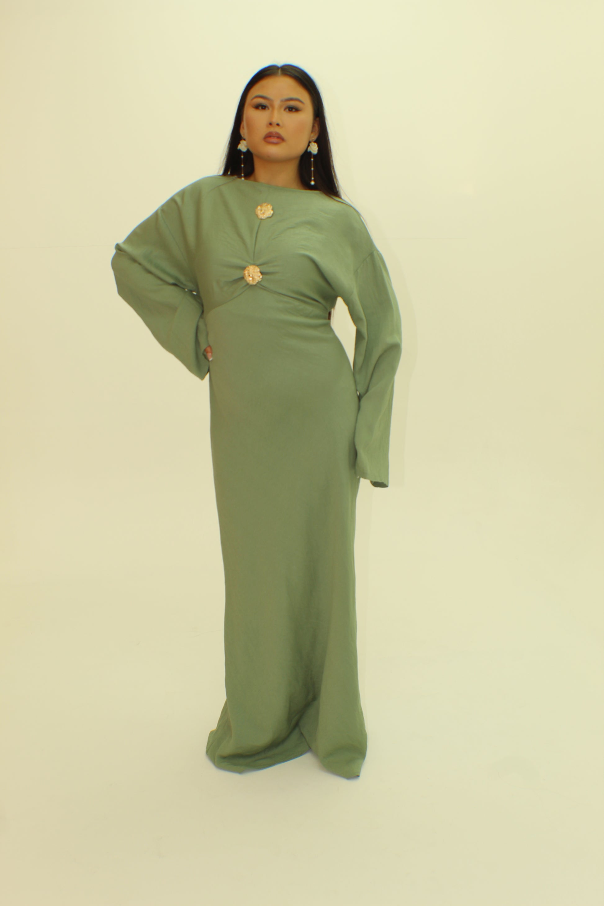 The Gold Button Tie Back Dress - BERBISH