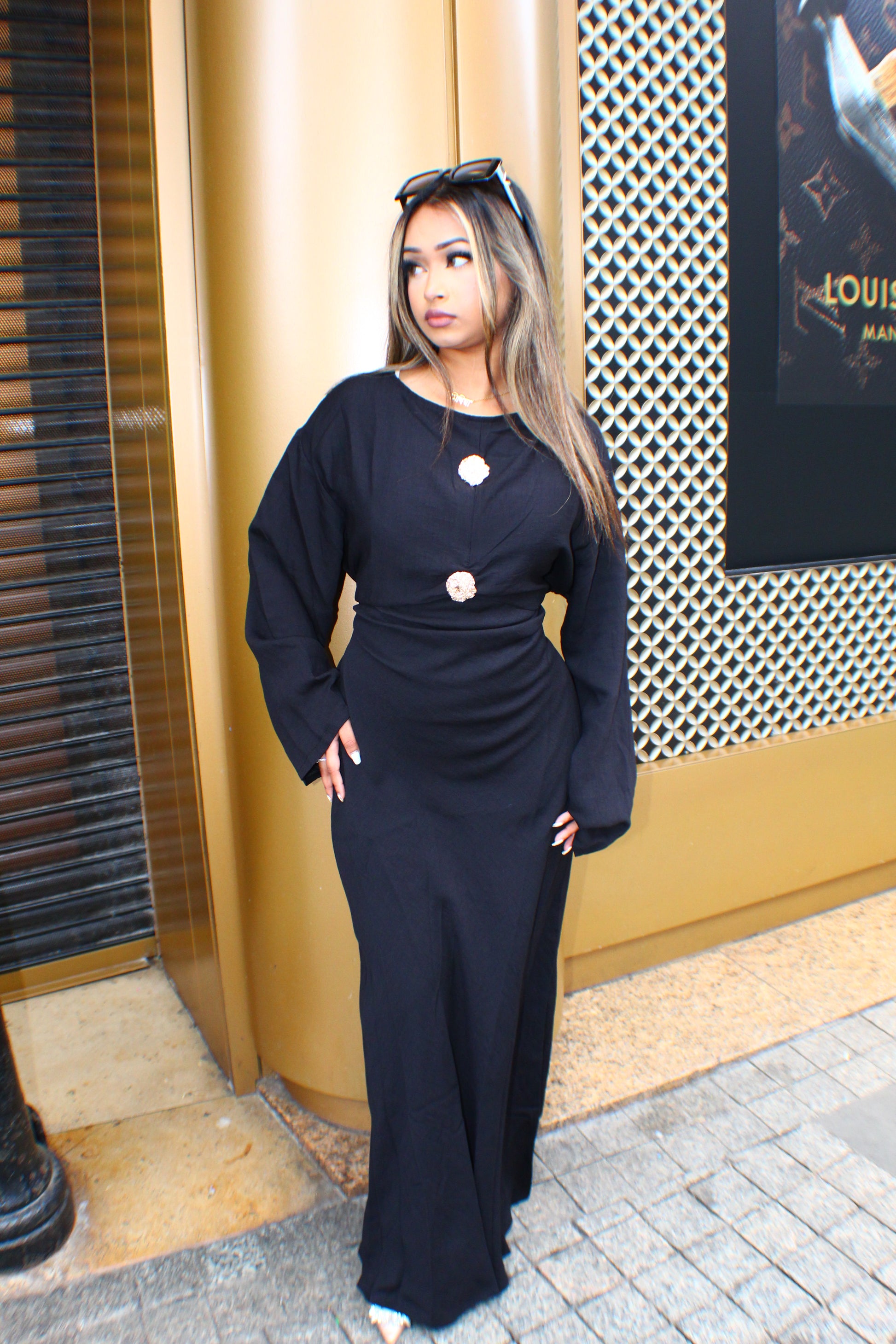 The Gold Button Tie Back Dress - BERBISH
