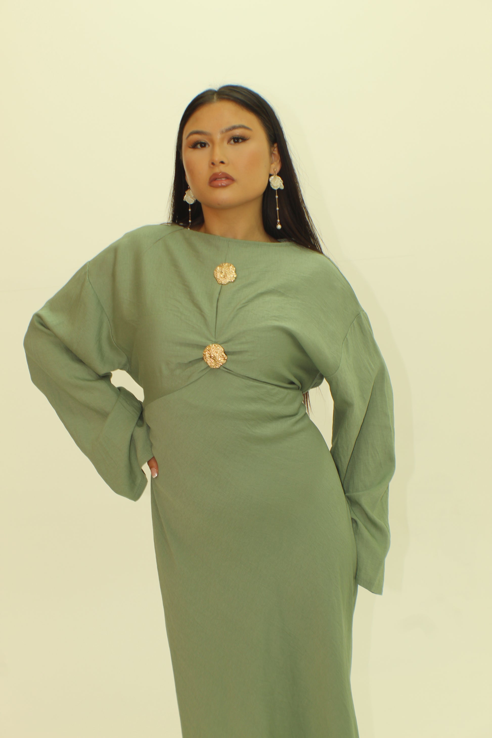 The Gold Button Tie Back Dress - BERBISH