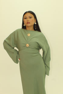 The Gold Button Tie Back Dress - BERBISH