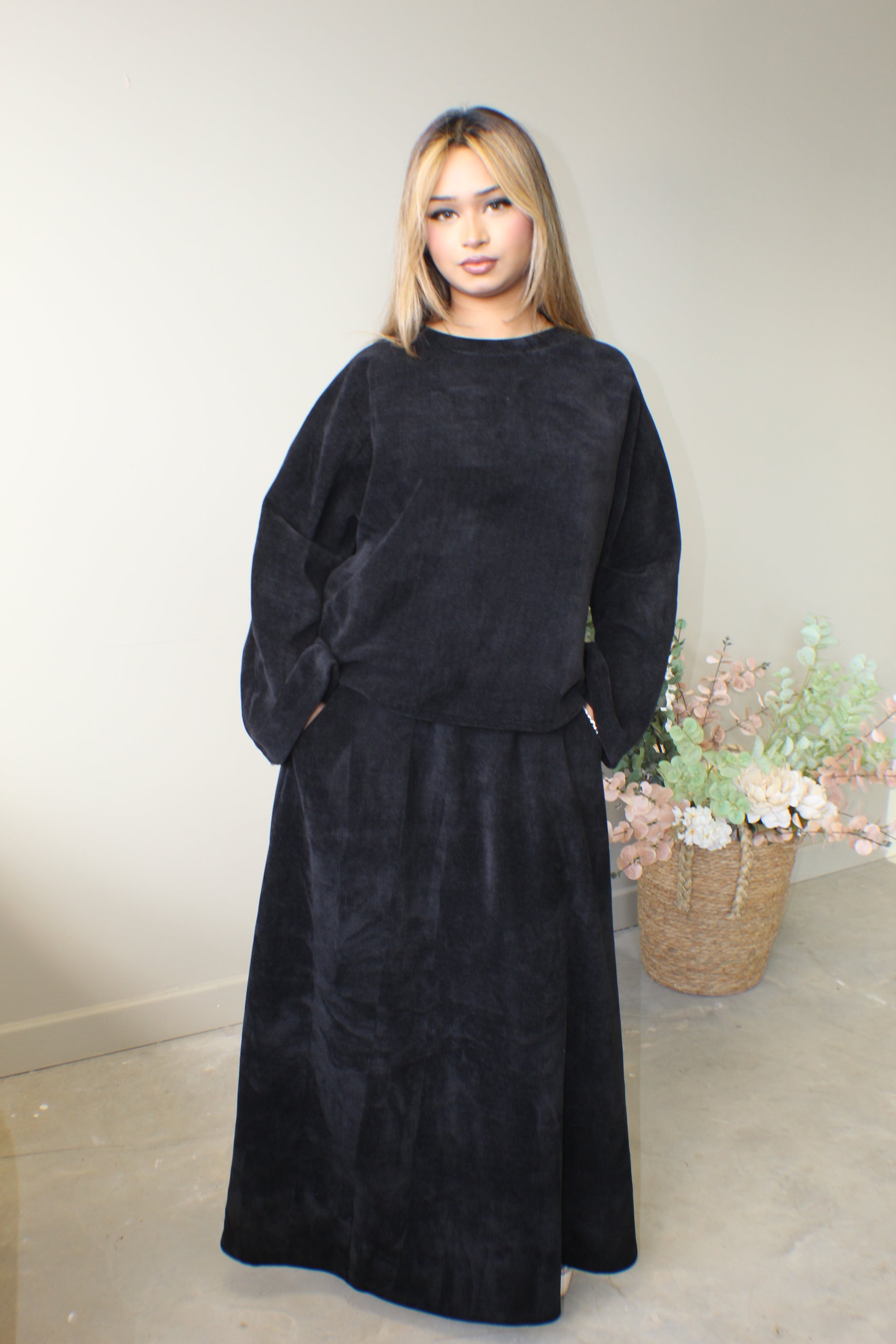 Maxi Skirt Velvet Coord Set