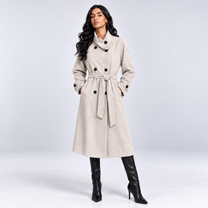 Funnel Coat in  Suede -Stone