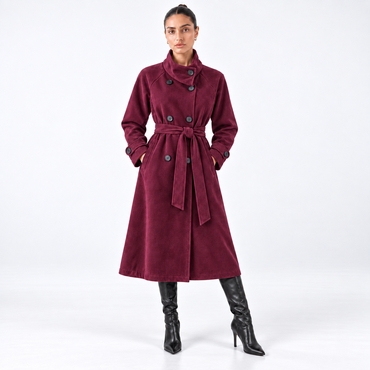 Funnel Coat in  Suede -Wine