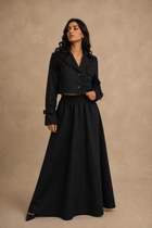 Velvet Feel Short Trench Top &amp; Skirt Coord Set - Black