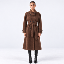 Funnel Coat in  Suede -Chocolate