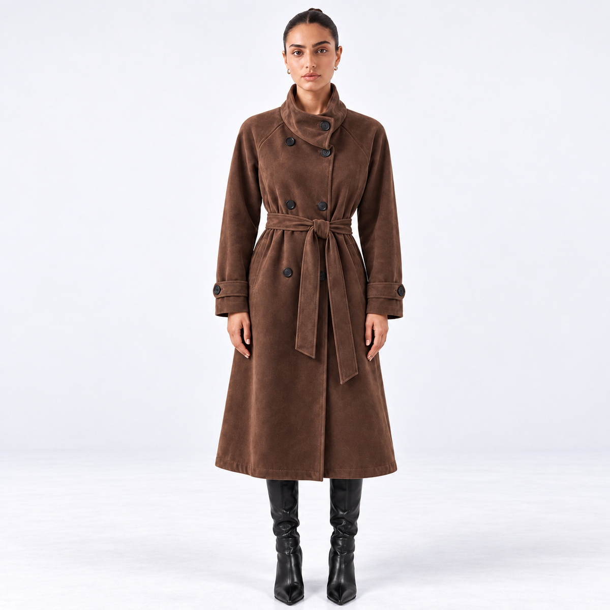 Funnel Coat in  Suede -Chocolate