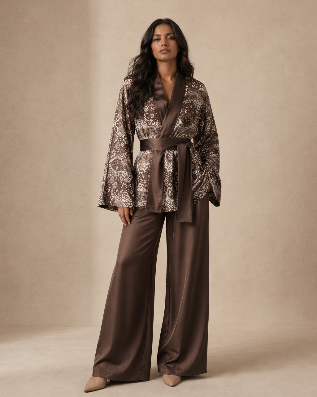 Heavy Satin Kimono 3-Piece Set | Pashmina Edit - BERBISH