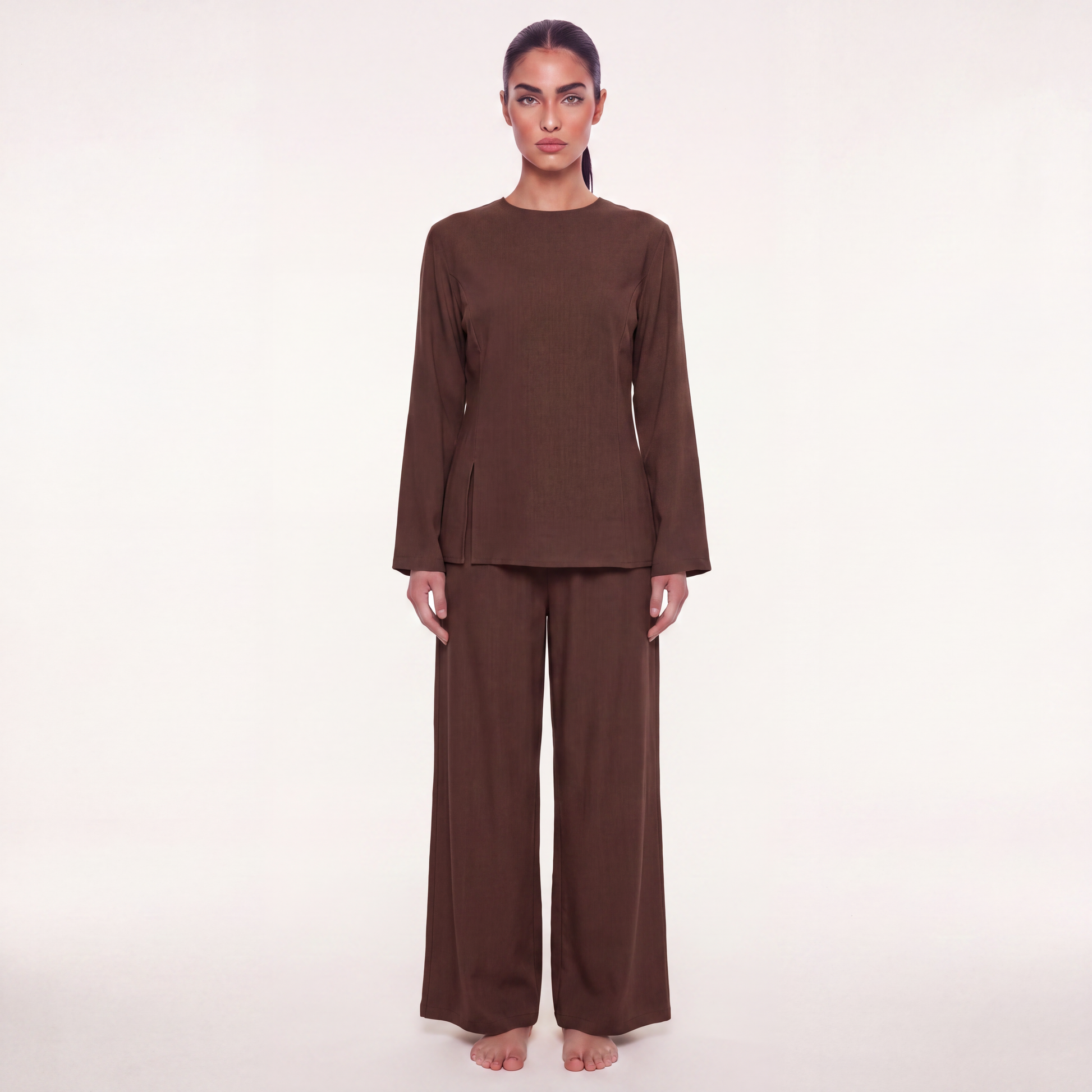 The slit linen coord - Chocolate [PREORDER]