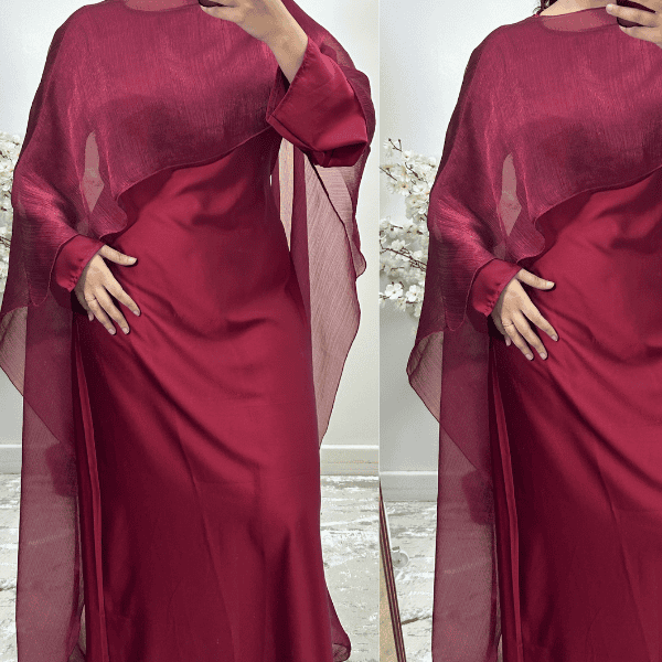 Two piece set  tie back Dress with mesh cape - BERBISH