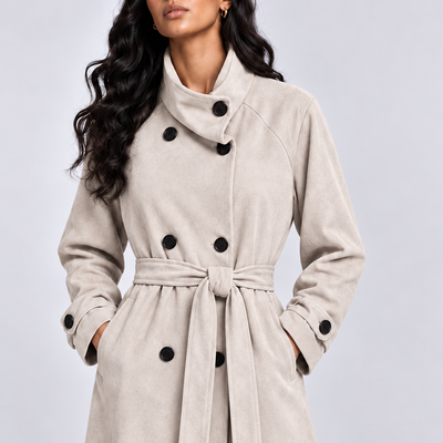 Funnel Coat in  Suede -Stone