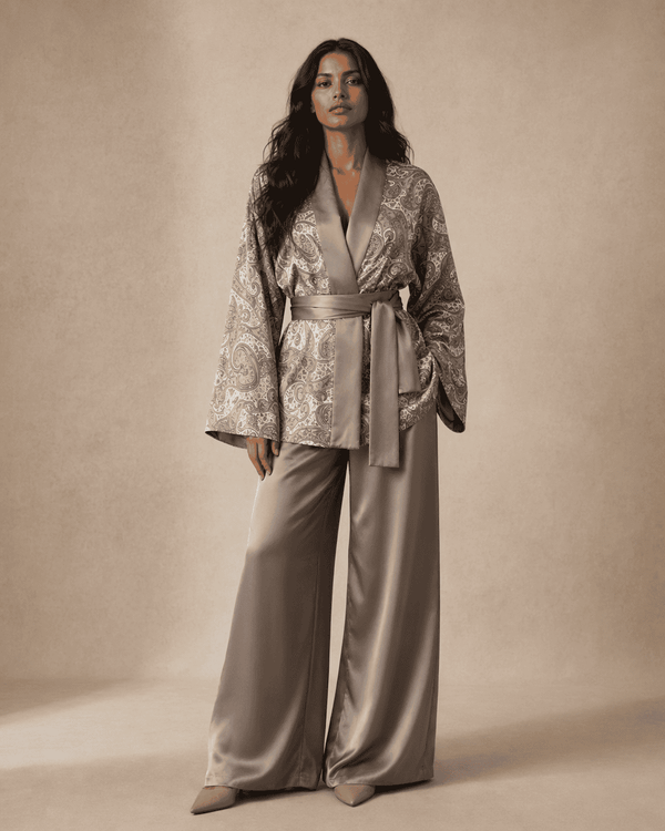 Heavy Satin Kimono 3-Piece Set | Pashmina Edit