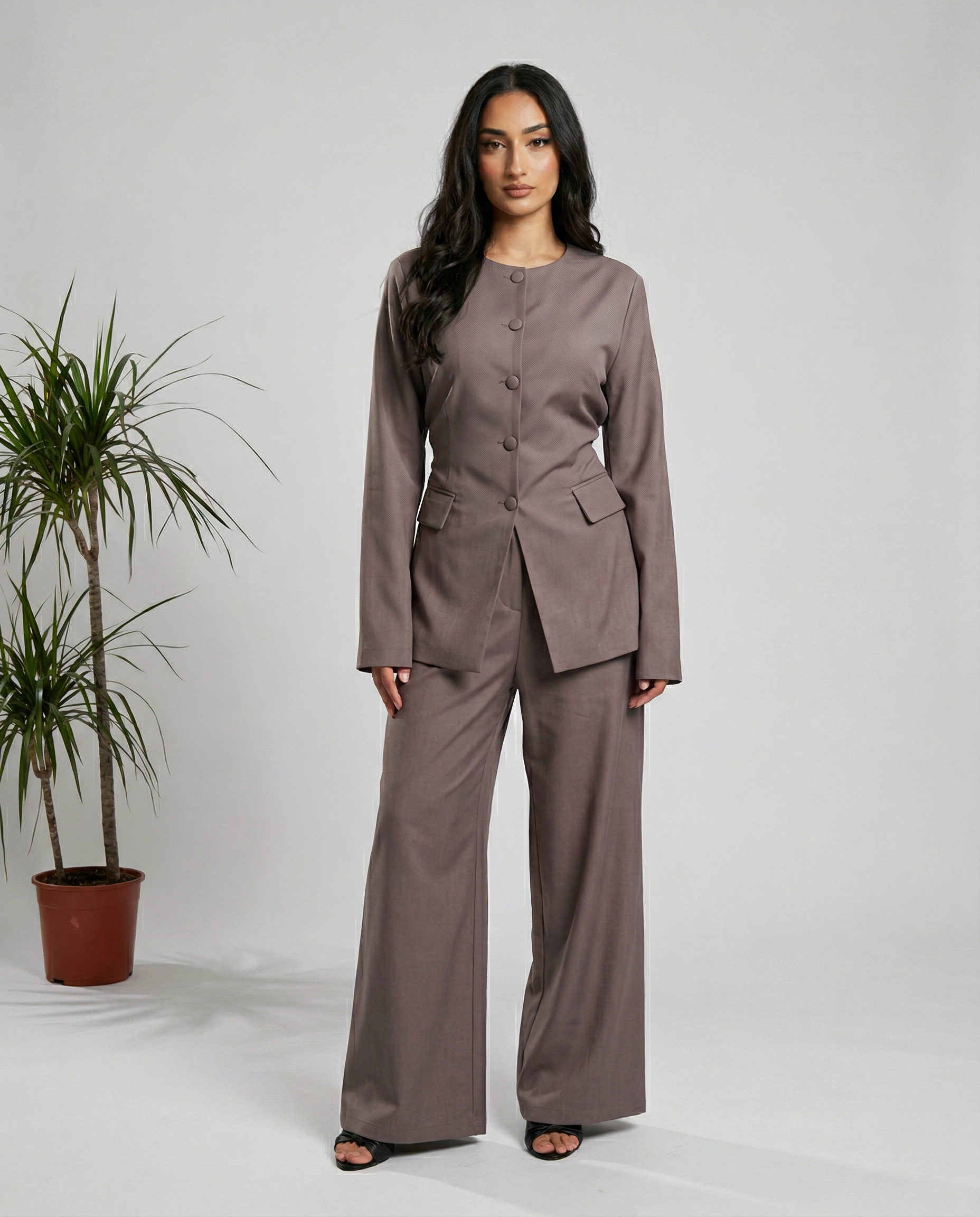 Button Top &amp; Wide Leg Trouser Coord Set - BERBISH