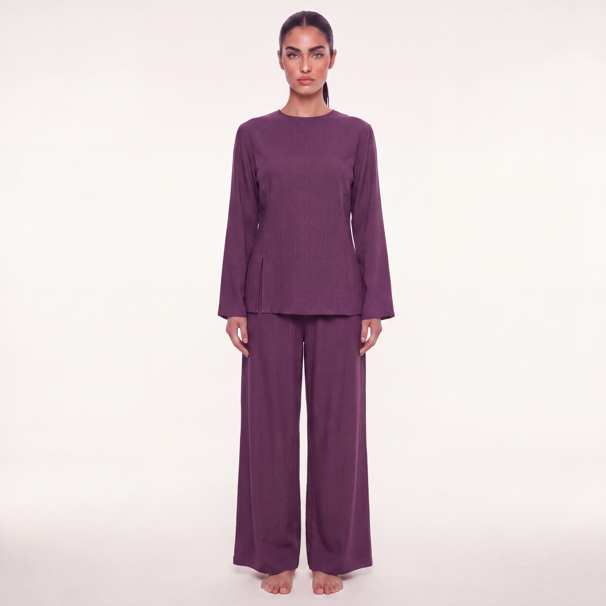The slit linen coord - Plum [PREORDER]