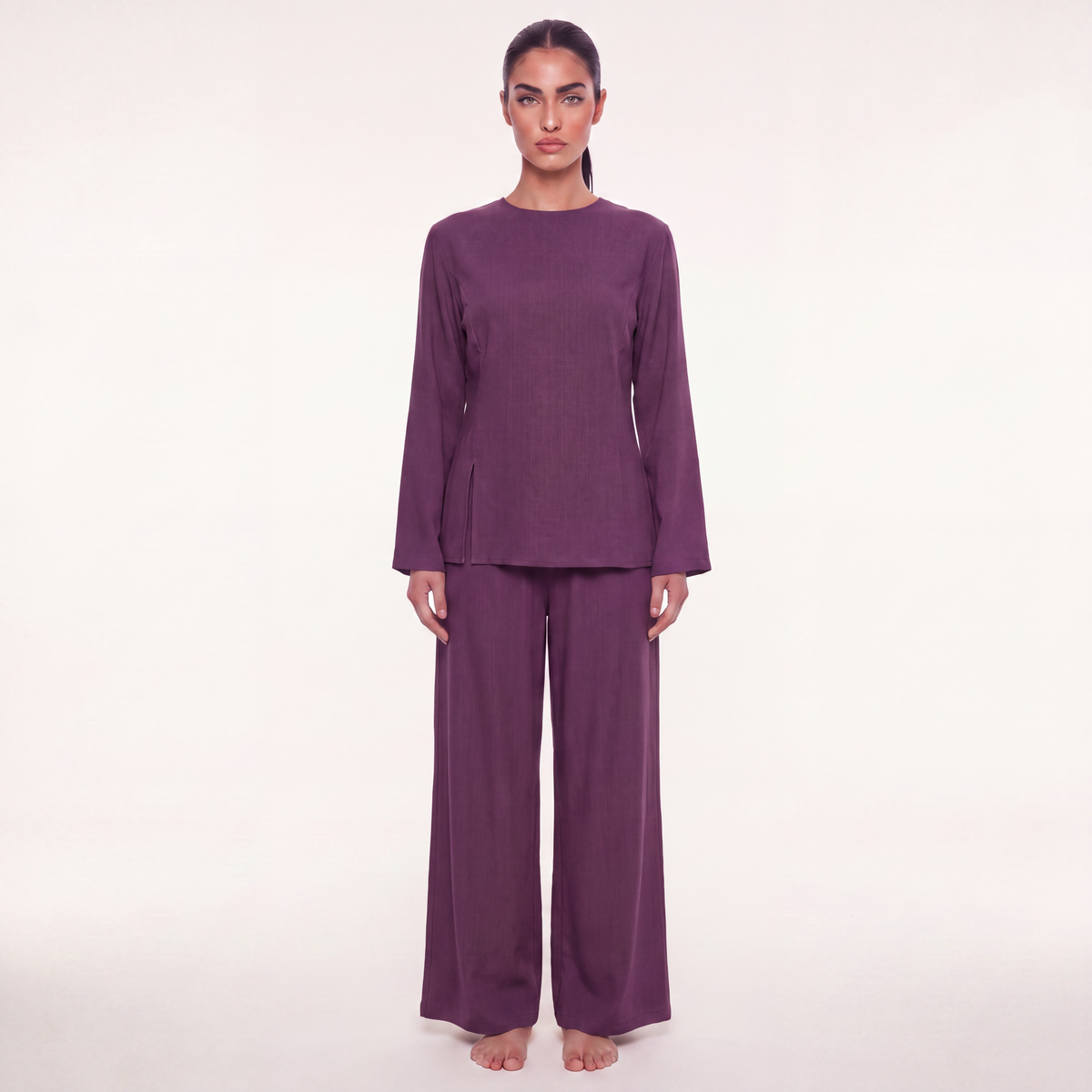 The slit linen coord - Plum [PREORDER]