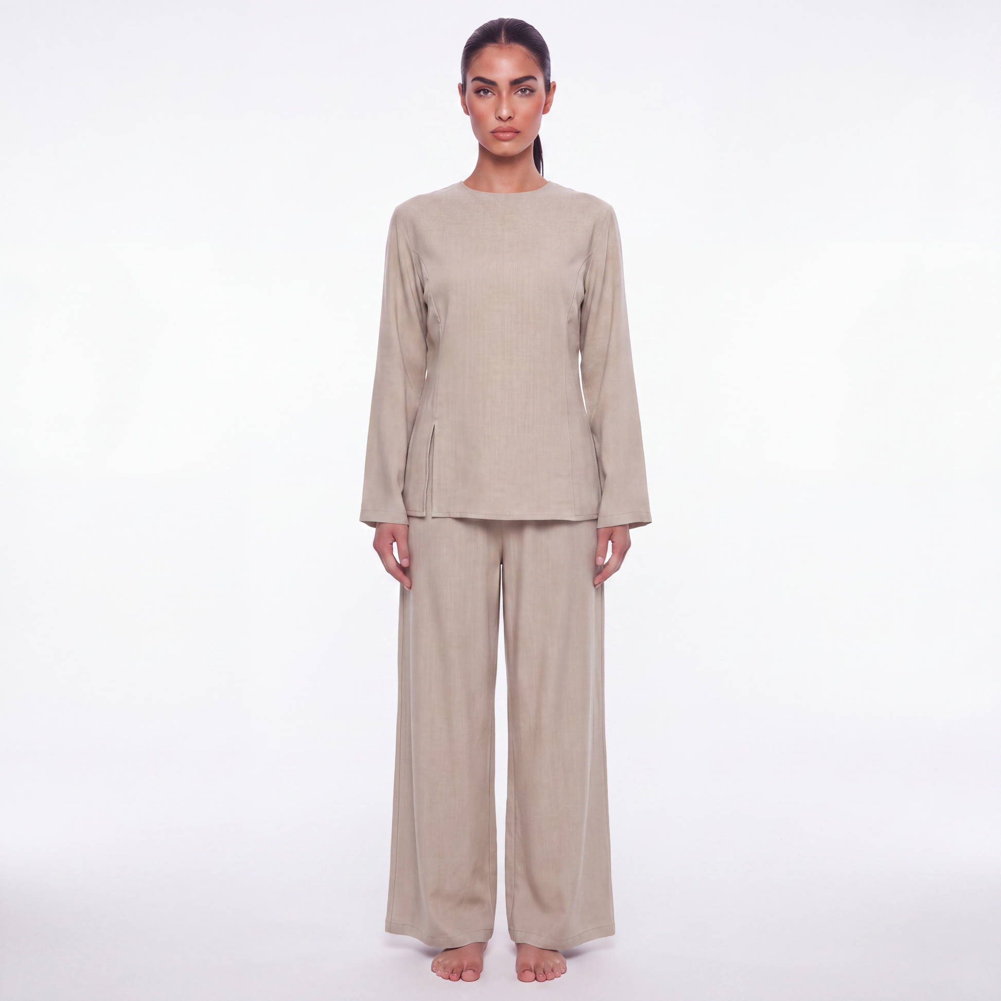 The slit linen coord - Oat [PREORDER]