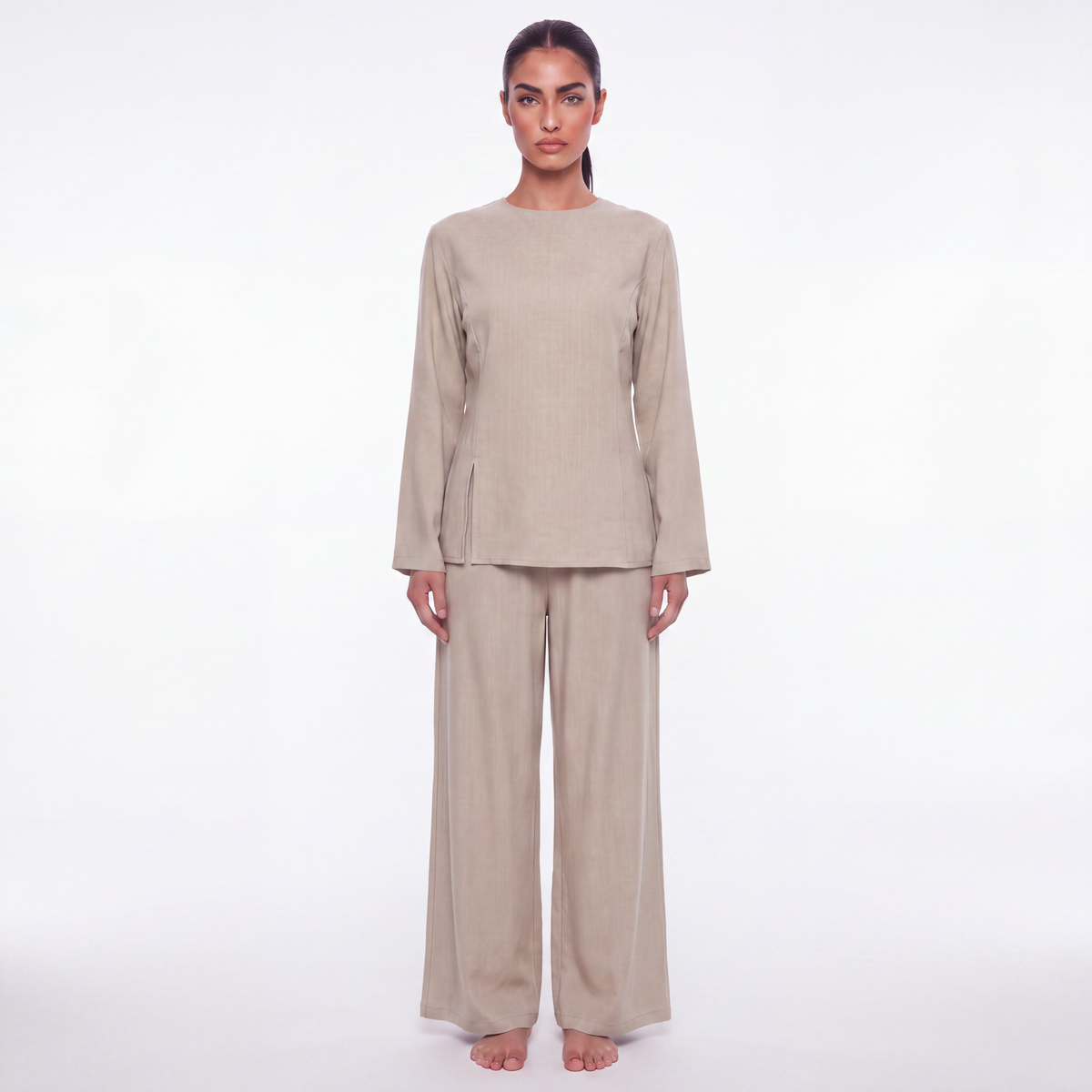 The slit linen coord - Oat [PREORDER]