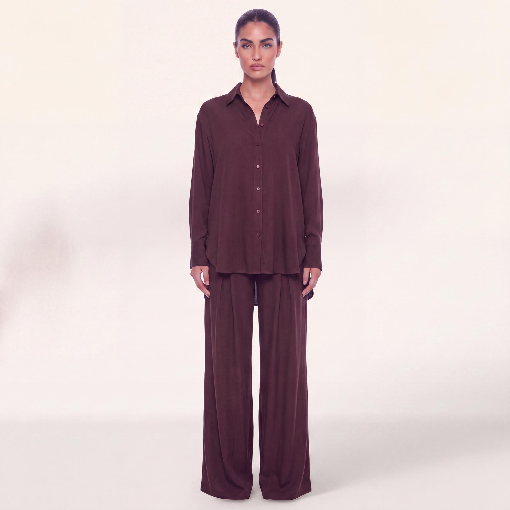 Button shirt coord linen- Chocolate {PREORDER}